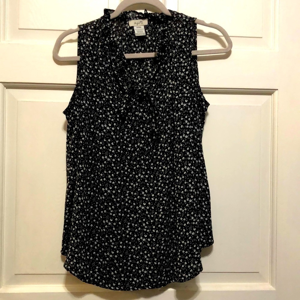 APRIL Black Floral Print Sleeveless Top Size Small